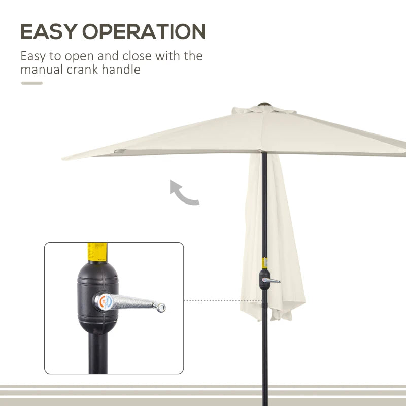 Cream White 3m Half Round Patio Umbrella with Metal Frame and Crank Handle