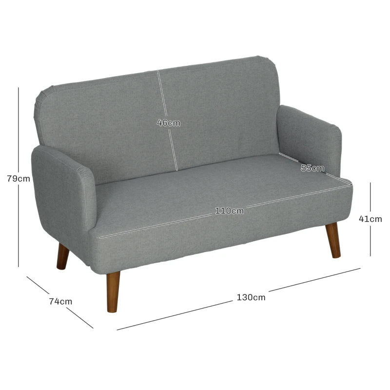 Stylish Grey Velvet 2 Seater Sofa Loveseat with Thick Padding and Wooden Legs for Small Spaces