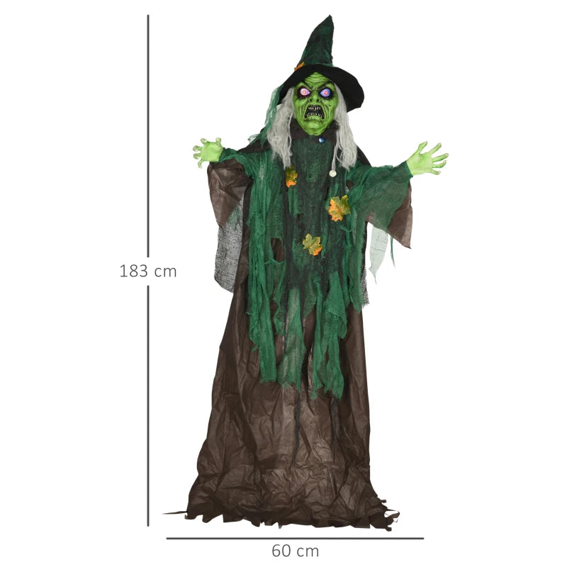 6ft Halloween Witch Decoration - Outdoor Sound & Light Activated Prop with Glowing Eyes & Magical Heart for Spooky Fun
