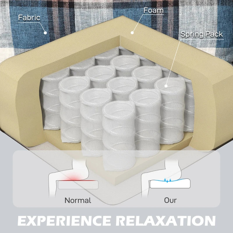 Wingback Reclining Chair with Footrest and Armrests for Living Room or Bedroom, Blue Fabric, Wooden Legs