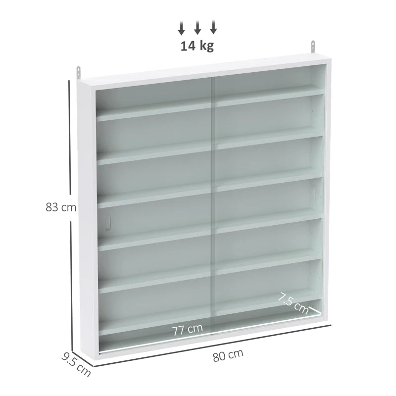 Elegant White Six Shelf Display Cabinet with Glass Doors - Perfect for Home Decor and Storage Solutions