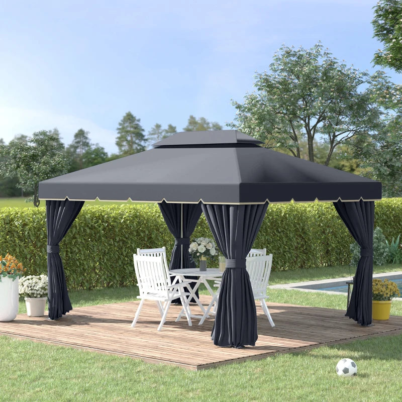 3 x 4m Black Aluminium Garden Gazebo Canopy Shelter Pavilion Tent with Nets and Curtains for Outdoor Parties