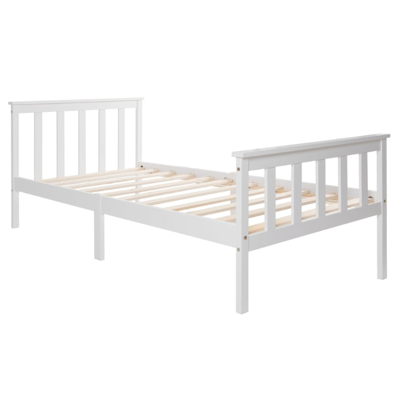 3ft Wooden Single Bed with Headboard & Footboard - Durable White Frame, 190x90 cm, Perfect for Kids & Guest Rooms