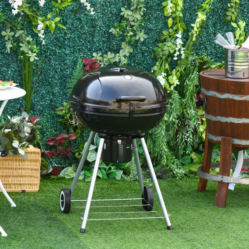 Portable Charcoal Grill with Wheels - Black/Silver, 57x63x94 cm