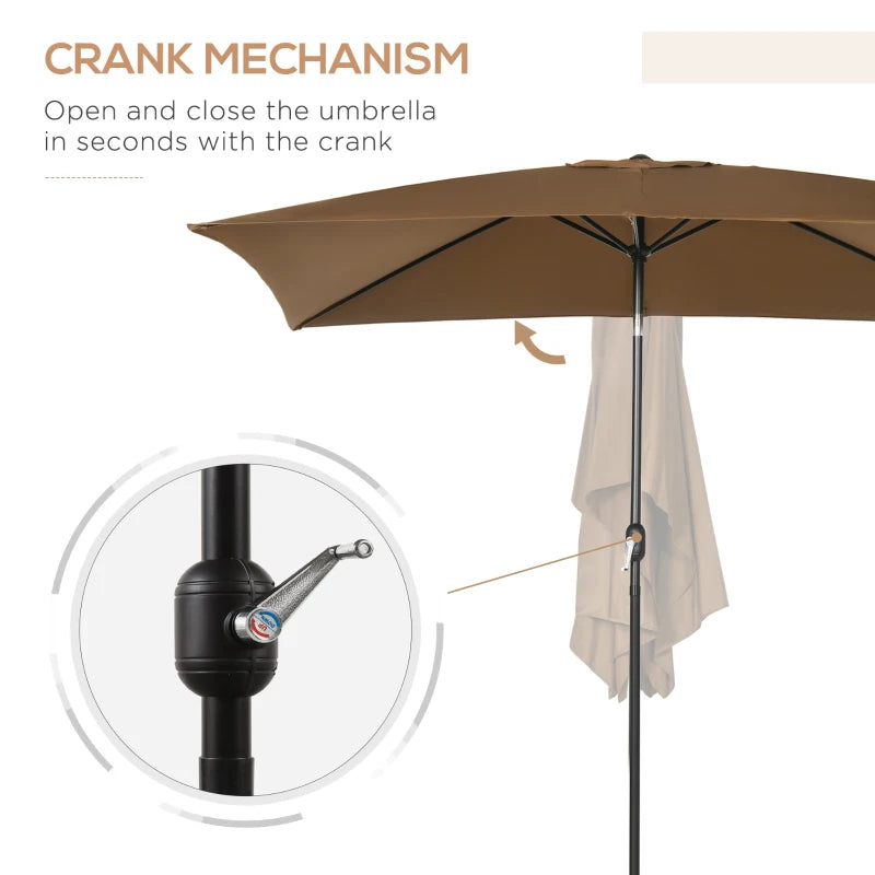 Brown Rectangular Garden Parasol Umbrella with Tilt and Crank