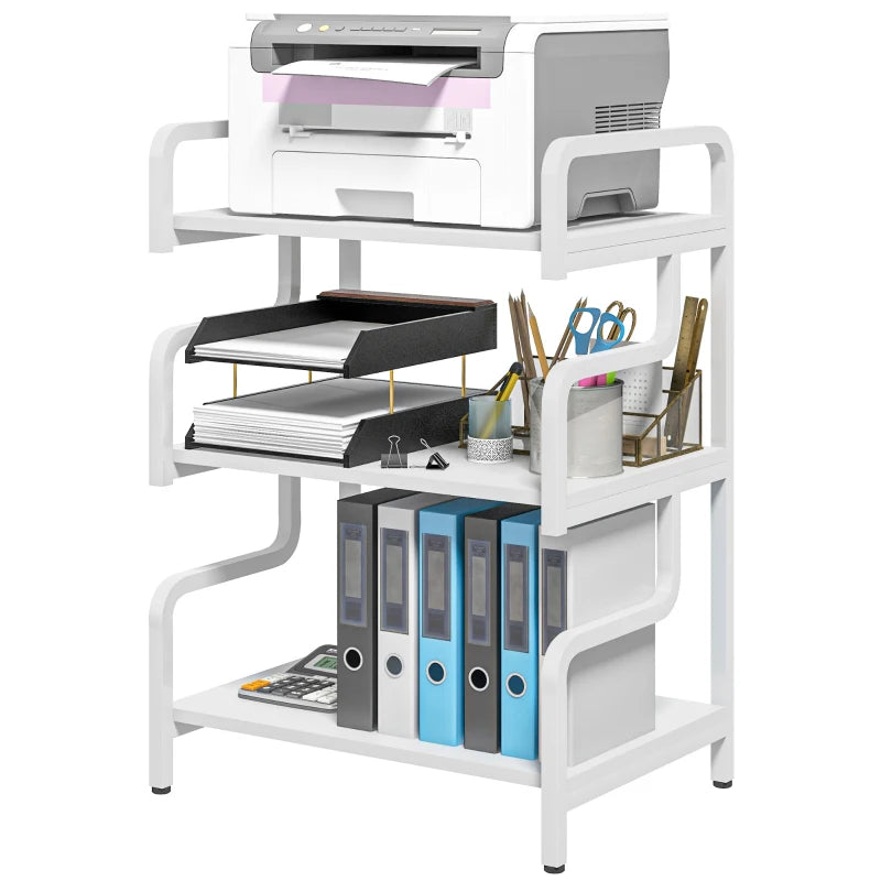 3-Tier Printer Stand with Storage Shelves - White Printer Table for Home Office & Study, 55x40x77cm