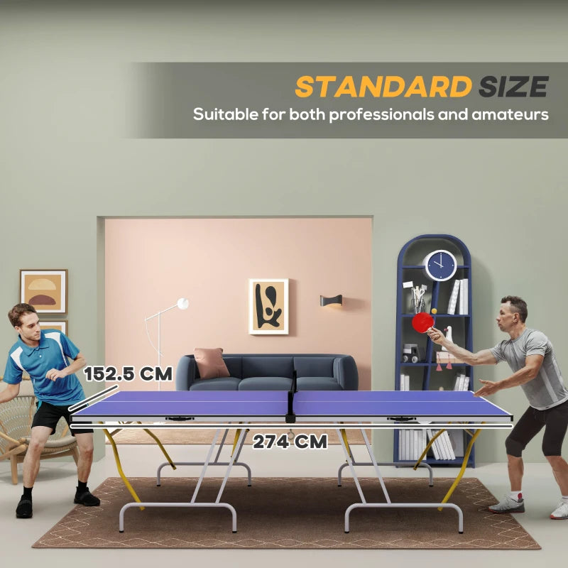 9FT Foldable Table Tennis Table with Cover Net Paddles Balls Blue