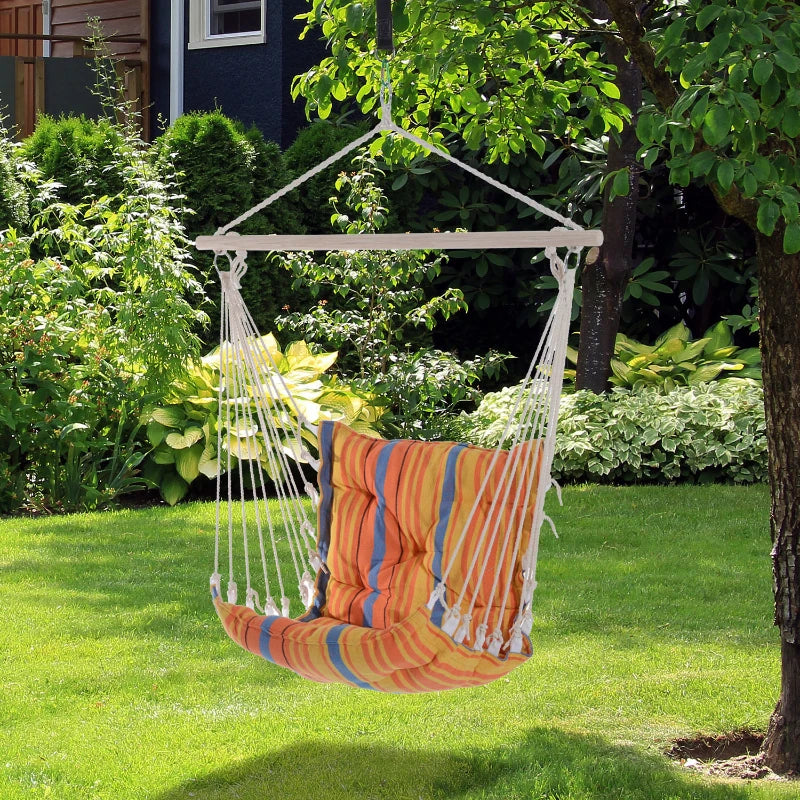 Orange Outdoor Hanging Rope Hammock Chair with Soft Padded Seat