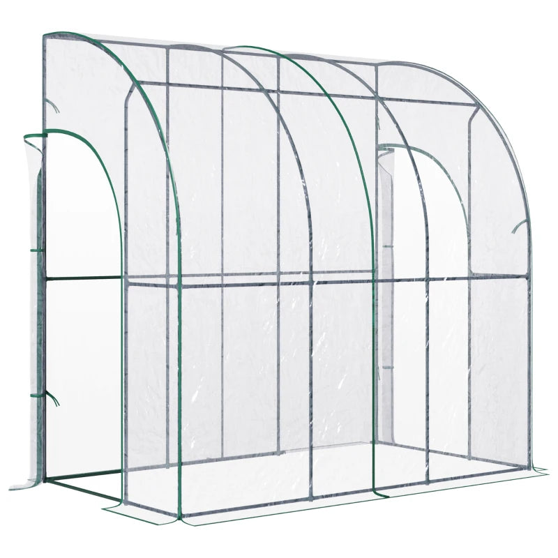 Green Walk-In Wall Tunnel Greenhouse with Zippered Door, Clear PVC Cover