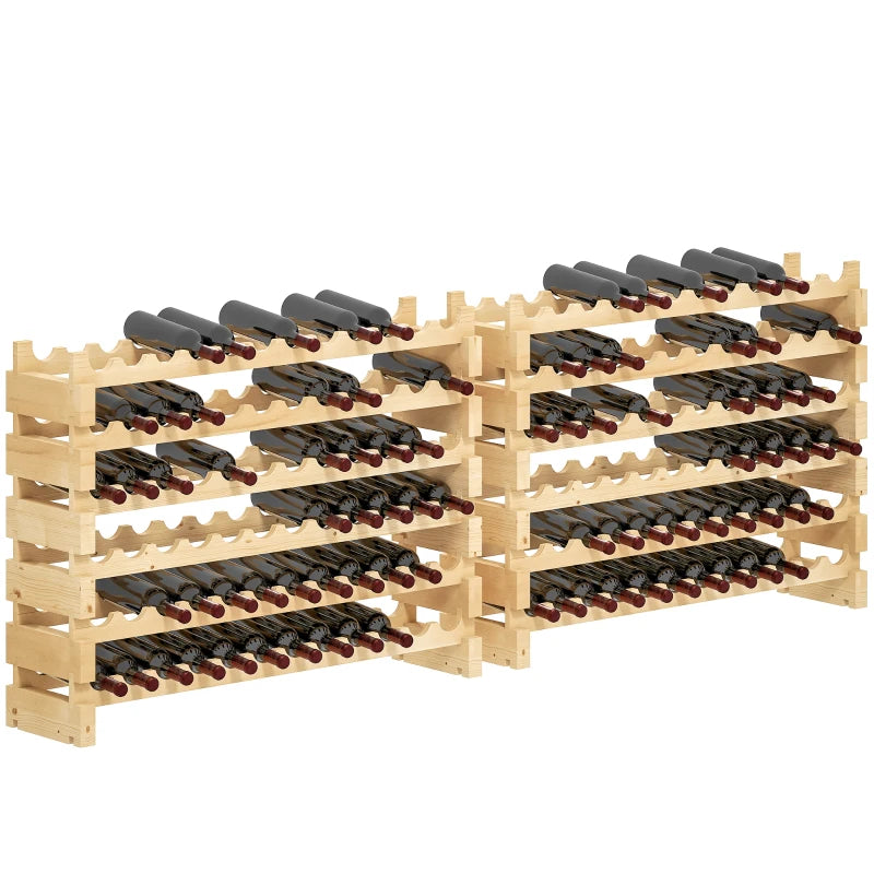 Set of 2 Natural Six-Tier Wooden Wine Racks - Holds 72 Bottles - Stylish Wine Storage Solution