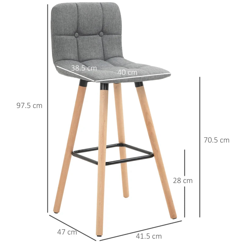 Breakfast Bar Stool Set of 2 - Armless Button-Tufted Counter Height Chairs with Wood Legs & Footrest in Grey
