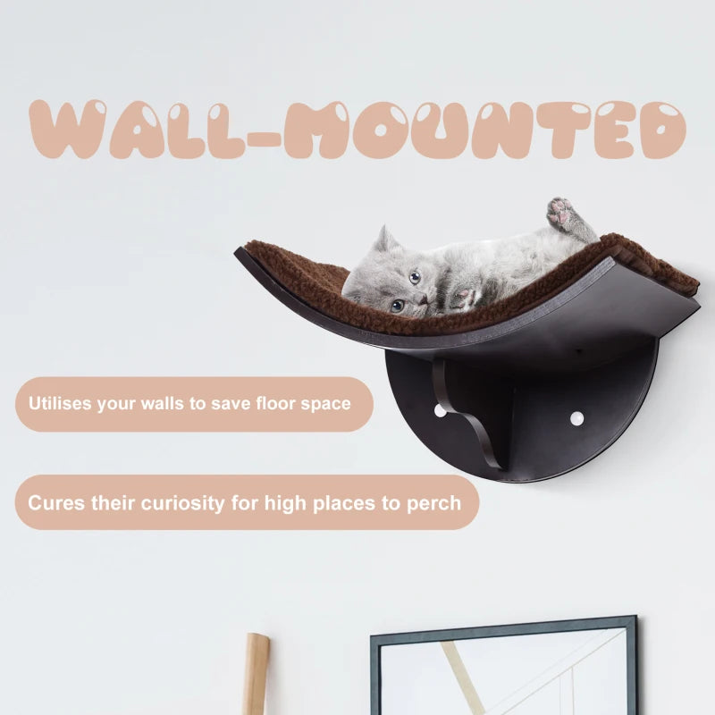 Wood Cat Shelves - Wall-Mounted Curved Kitten Bed Perch Climber Furniture, 41x28x21cm, Stylish Brown Cat Shelters