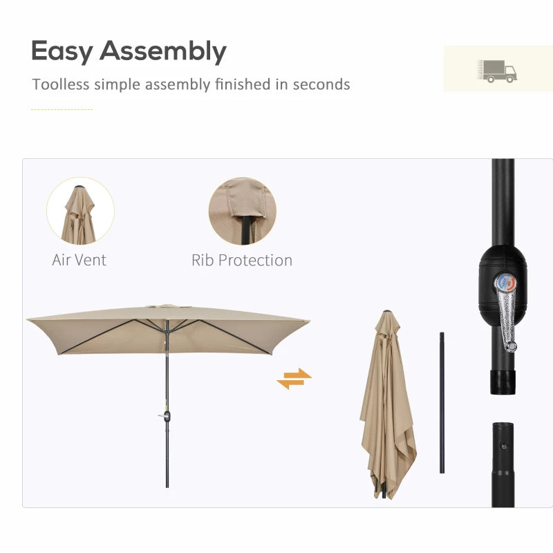 Rectangular Khaki Garden Parasol Umbrella with Tilt and Crank