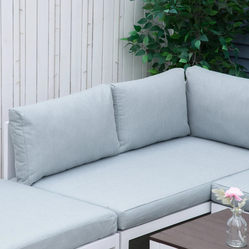 5-Piece Aluminium Framed Sofa With Black Cushions - White