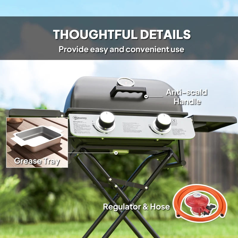 Portable Two-Burner BBQ Grill - Compact Suitcase Design for Outdoor Cooking - Black