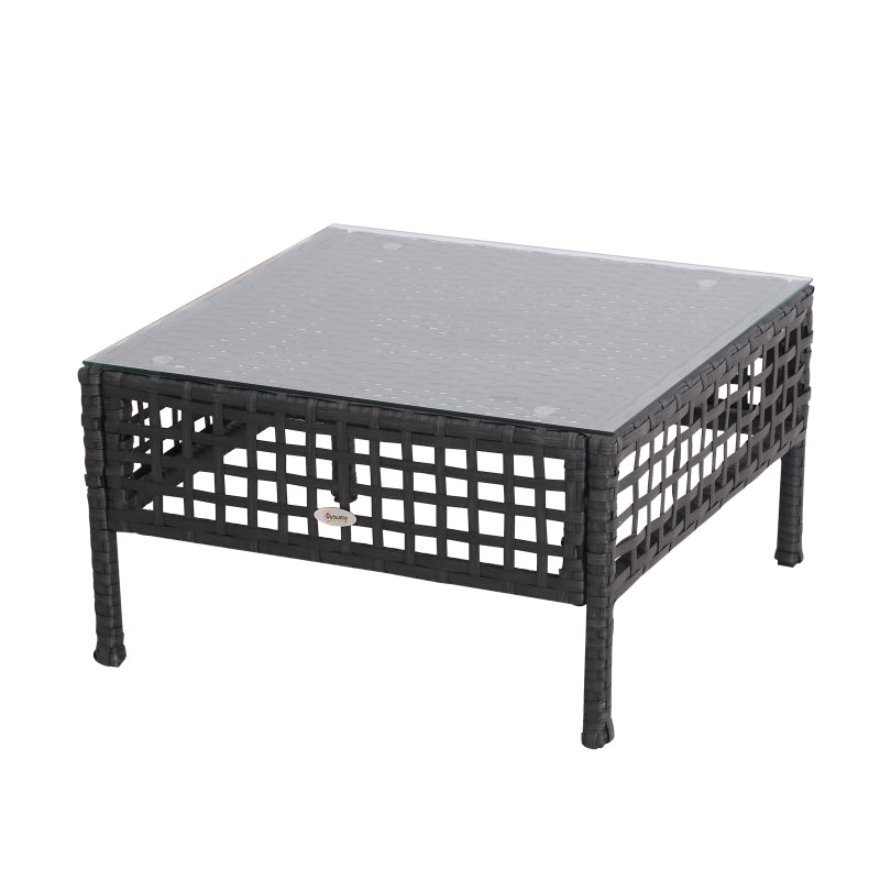 Black Rattan Side Table with Glass Top