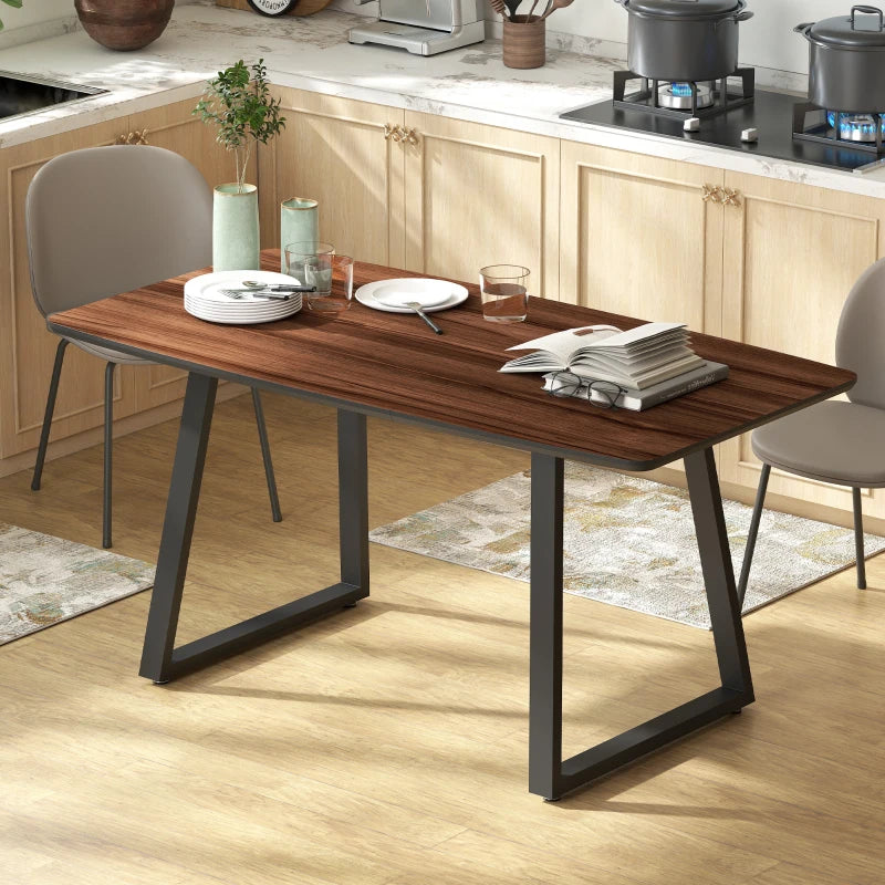 Extendable Rectangular Dining Table with Wood Effect Top for 4-6 People, Steel Frame & Hidden Leaves - Perfect for Kitchen & Living Room