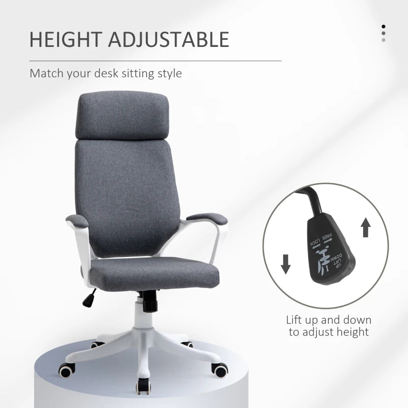 Vinsetto Ergonomic Office Chair - High Back Desk Chair with Headrest & Lumbar Support, Adjustable Height, Grey for Home & Work