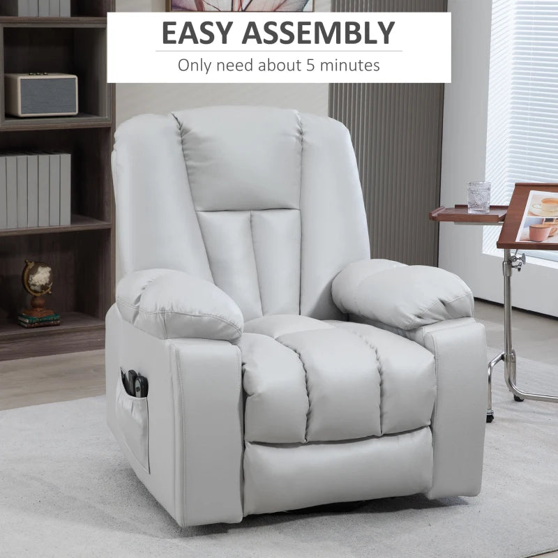 Light Grey Reclining Armchair with Eight Massage Points for Ultimate Comfort