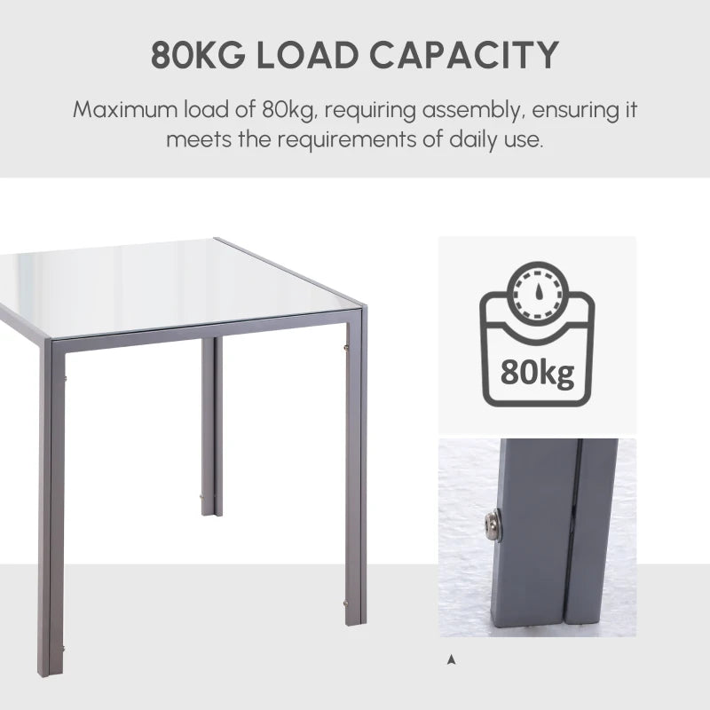 Modern Square Dining Table for 2-4, Glass Top & Metal Legs, Stylish Grey Design for Dining Room & Living Room