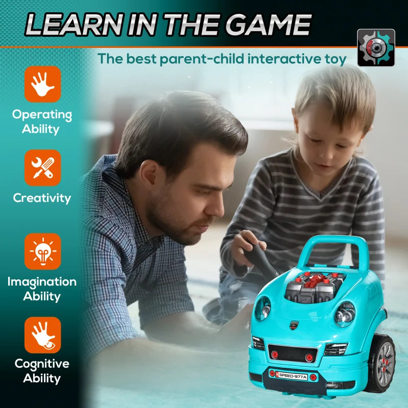 Teal Kids Truck Engine Toy Set with Horn & Light - Fun Car Key Play for Ages 3-5 Years