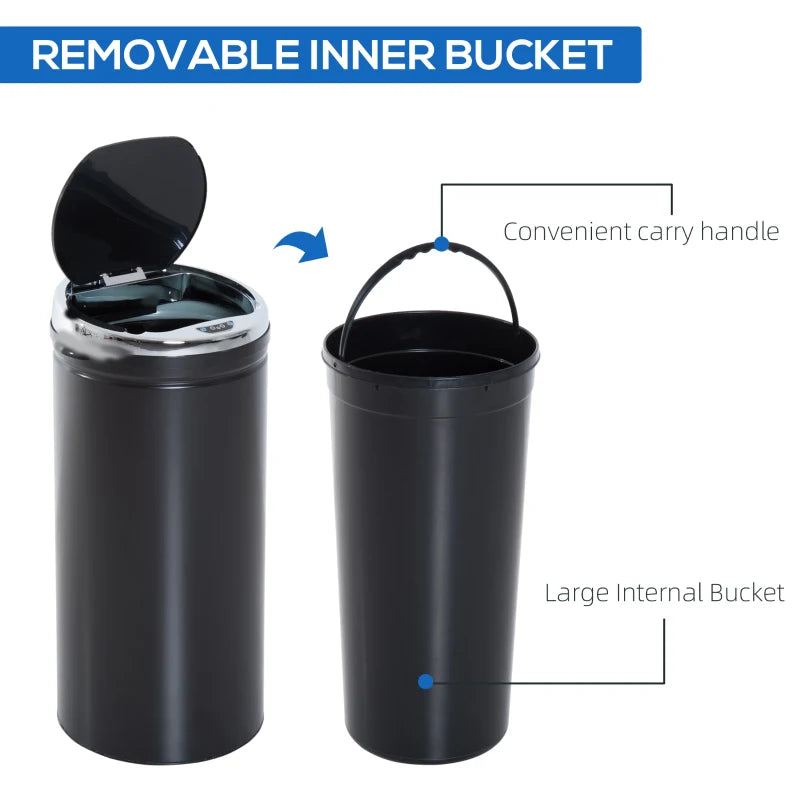 42L Stainless Steel Sensor Bin - Automatic Touch Trash Can with Soft Close & Inner Bucket - Black Kitchen Dustbin