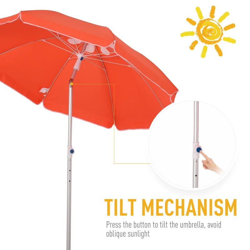 Orange Beach Umbrella with Tilt and Adjustable Height, Portable Sunshade Shelter