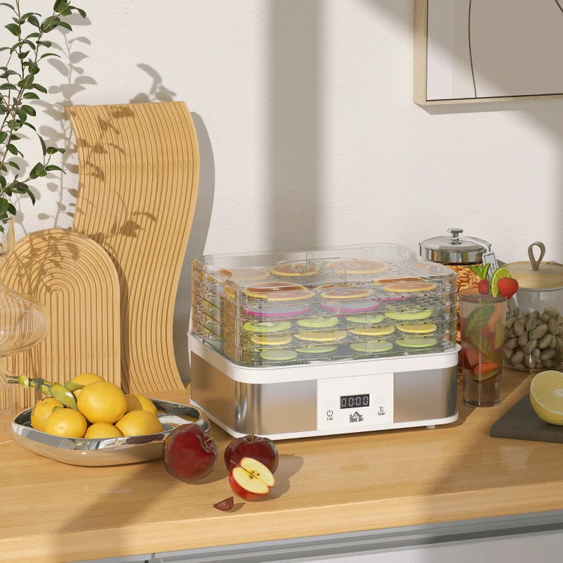 5-Tier Stainless Steel Food Dehydrator - 245W Adjustable Temperature & Timer, LCD Display for Fruits, Vegetables, Jerky & Pet Treats