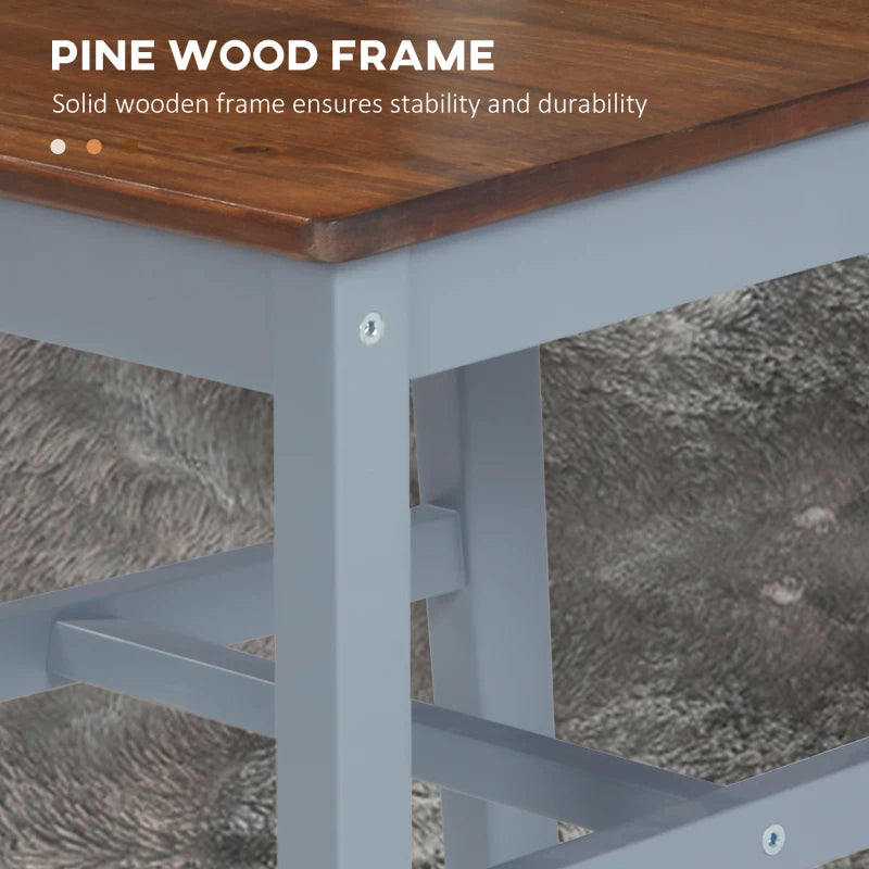 Set of 4 Grey Dining Chairs with Slat Back, Pine Wood Kitchen Chairs for Living Room & Dining Room