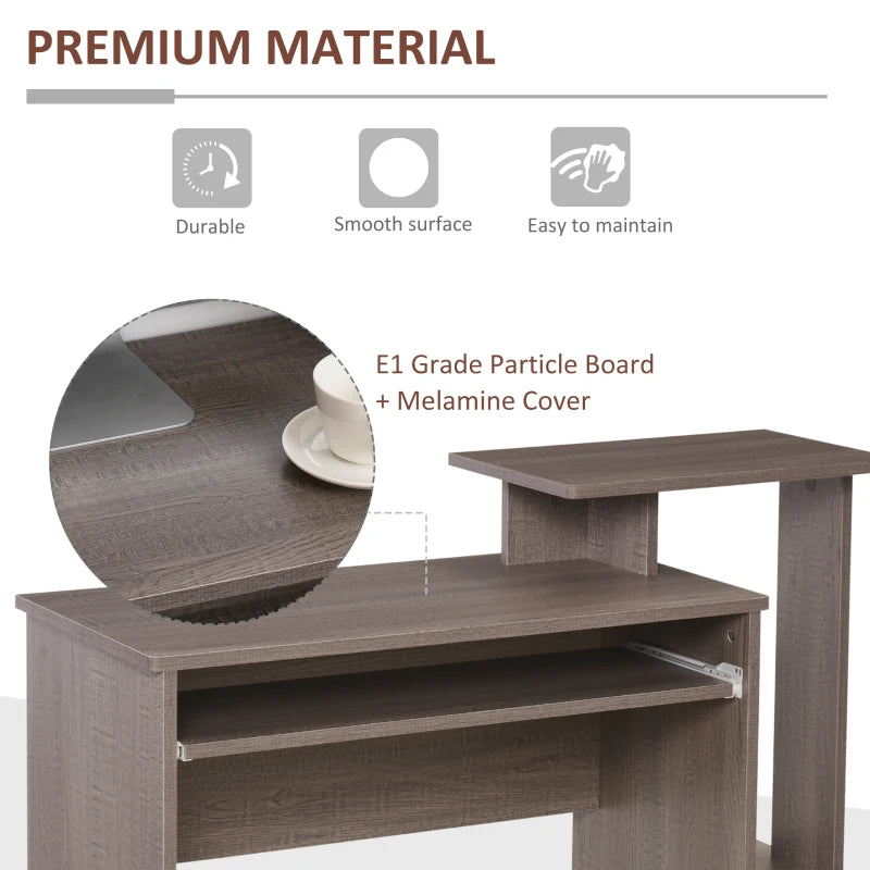 Modern Grey Computer Desk with Sliding Keyboard Tray & Storage Drawer - Stylish Home Office Workstation