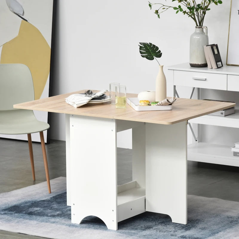 Foldable Dining Table with Drop-Leaf Design & Storage Shelf - Versatile Folding Desk for Kitchen & Dining Room
