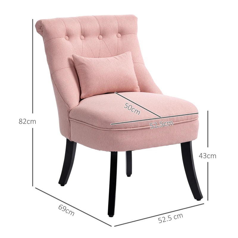 Upholstered Pink Fabric Tub Chair with Pillow and Solid Wood Legs for Living Room or Dining Room