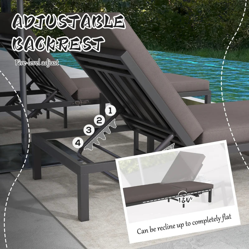 Three-Piece Aluminium Lounger Set With Reclining Backs