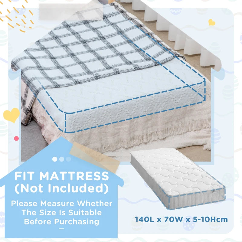 Kids Toddler Bed with Star and Moon Patterns and Side Rails for Ages 3 to 6 Years Grey