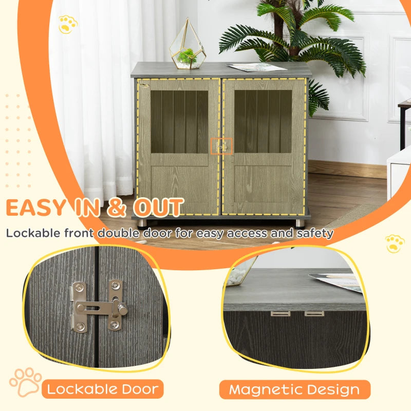 Dog Crate Table for Medium & Large Dogs - Indoor Use, Magnetic Door, 85x55x75 cm, Stylish Grey Design