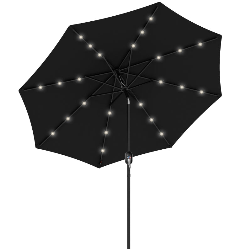 Black 2.7m Patio Umbrella with Tilt Crank and LED Lights