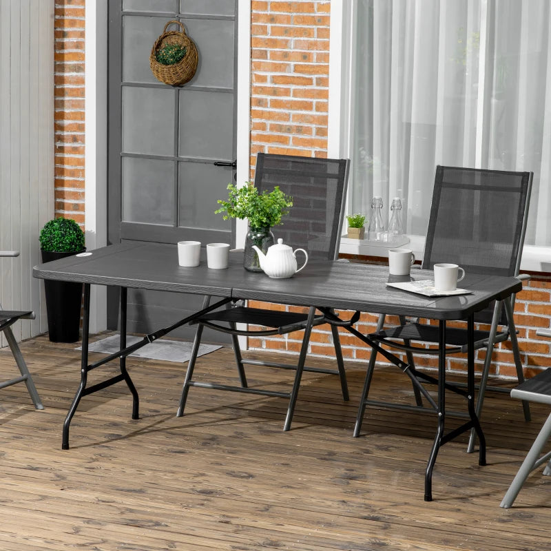 Rectangular Folding Garden Dining Table for 6 - Charcoal Grey HDPE Outdoor Table with Steel Frame for Balcony and Porch