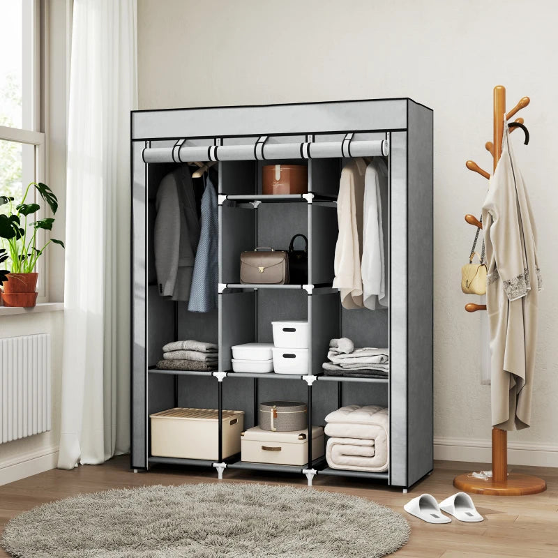 Light Grey Fabric Wardrobe with Rails and Shelves for Stylish Storage Solutions