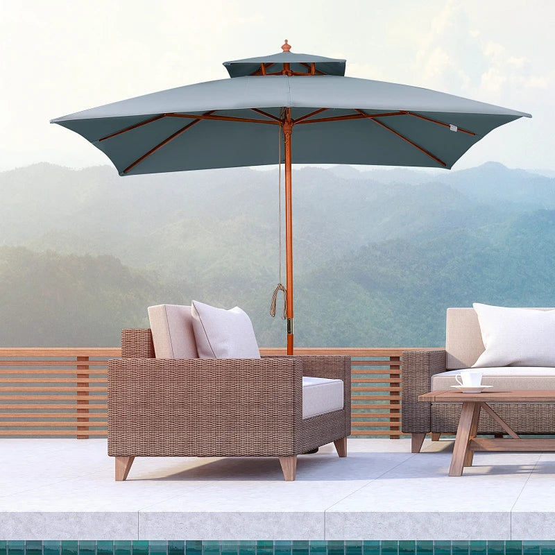 Dark Grey 3x3m Double Tier Patio Garden Umbrella Canopy