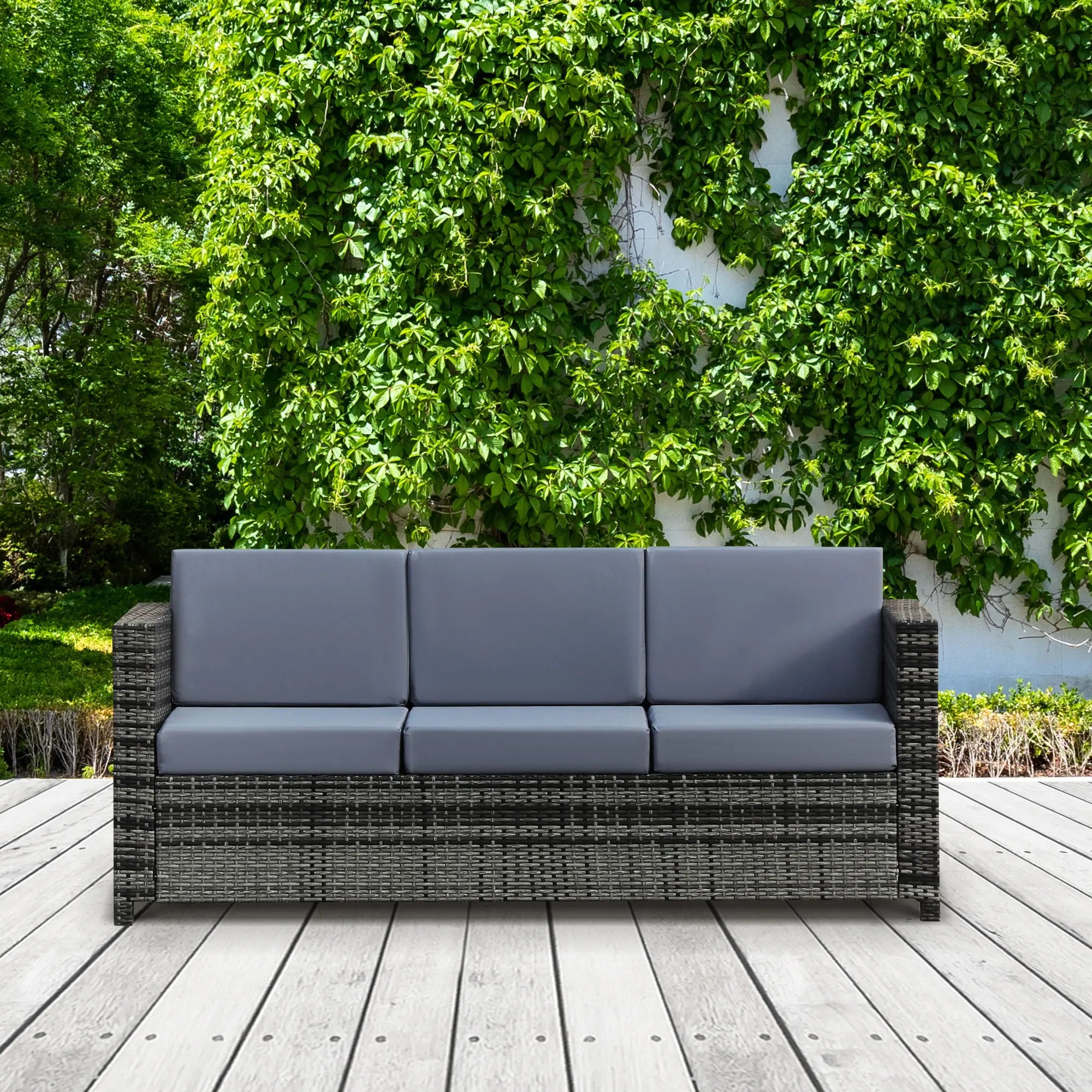 Grey 3-Seater Weather Resistant Rattan Sofa