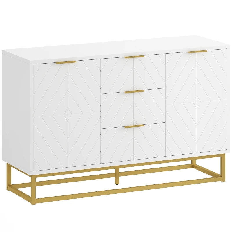 Modern White Sideboard with 3 Drawers & Adjustable Shelves - Stylish Storage Solution for Living Room Furniture