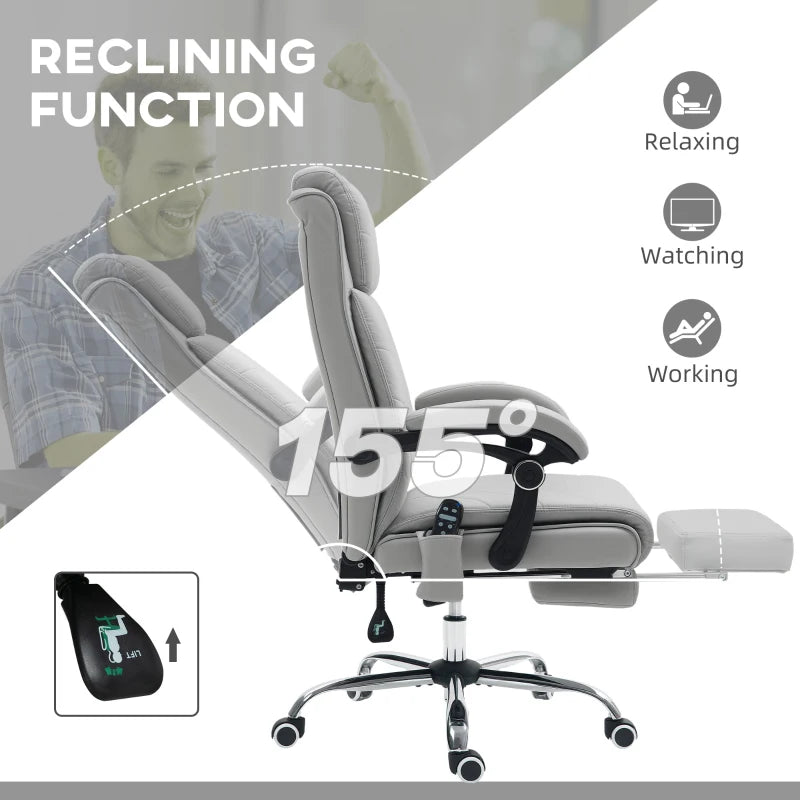 Vinsetto Light Grey Faux Leather Massage Office Chair - Ergonomic Design, Adjustable Height, Comfortable Seating for Home & Office