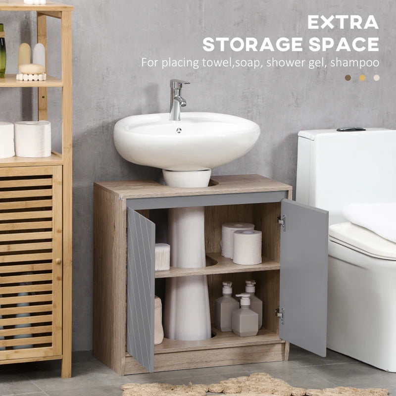 Under Sink Storage Cabinet Floor Standing Cupboard with Adjustable Shelf Bathroom Cabinet 2 Doors Versatile Grey Design
