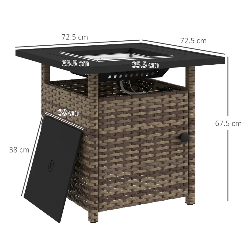 50,000 BTU Brown Fire Pit Table with Cover - 72.5 x 72.5cm Outdoor Heating Solution