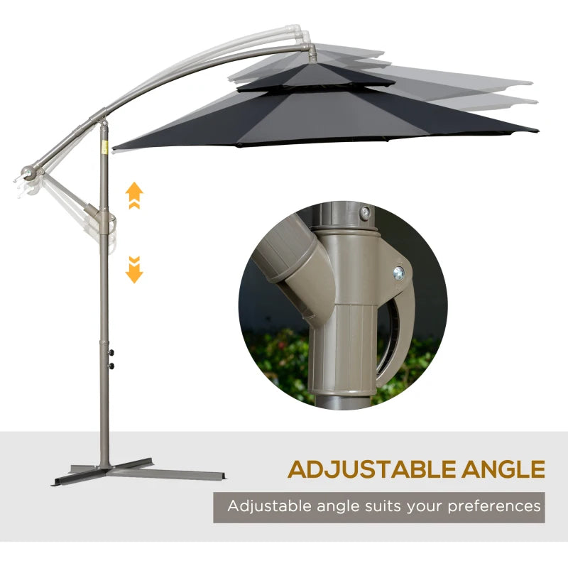 Black Double Tier Cantilever Banana Parasol Umbrella - 2.7m