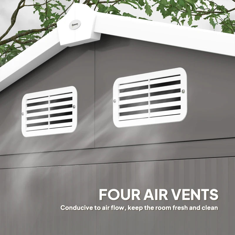 7x4ft Metal Garden Shed - Easy Assembly, Galvanised Steel, Double Doors, Vents, Light Grey