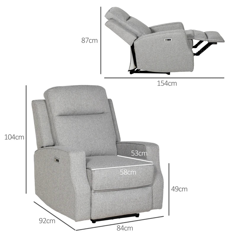 Electric Reclining Chair with USB Port and Footrest - 150° Grey Comfort for Your Living Room