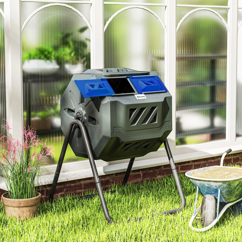 Blue Dual Chamber 160L Rotating Compost Bin for Garden