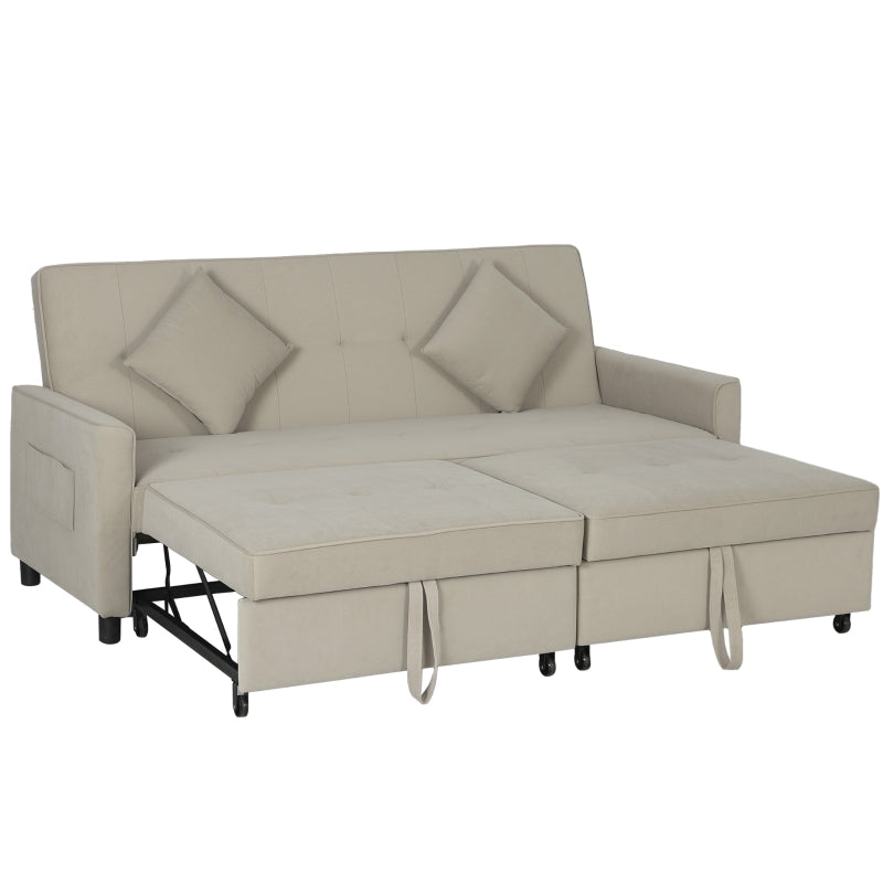 Three-Person Velvet Sofa Bed in Beige - Stylish and Comfortable for Any Living Space
