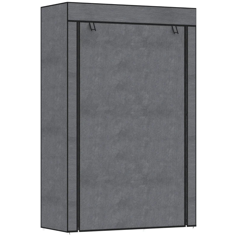 Dark Grey Six Shelf Fabric Wardrobe with Rail for Stylish Storage Solutions